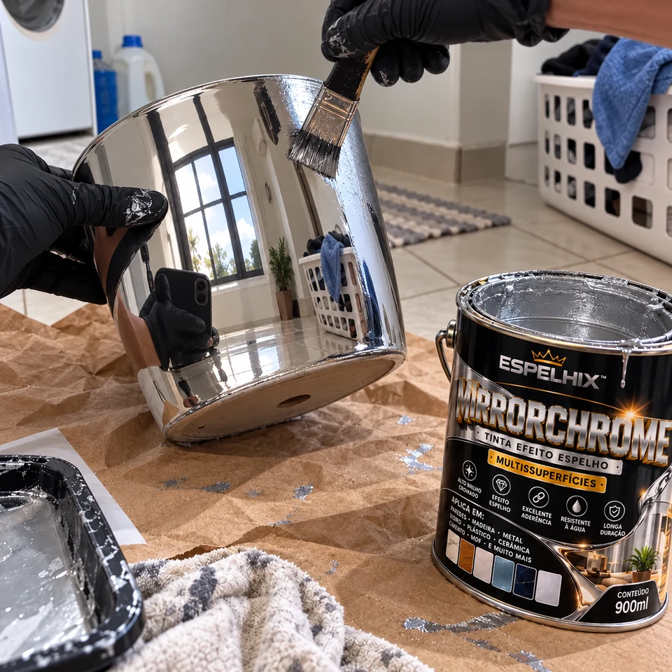 Cena ilustrativa de aplicação de MirrorChrome em um vaso decorativo